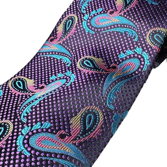 Setazone Men's Silk Tie – Multicolor Paisley on Deep Purple - Picture 4 of 4